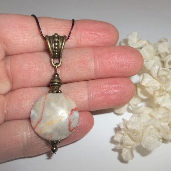 Necklace, Boho Necklace, Boho Jewelry, Faux Jasper Necklace, Gray Necklace, 7658 - Picture 7 of 10